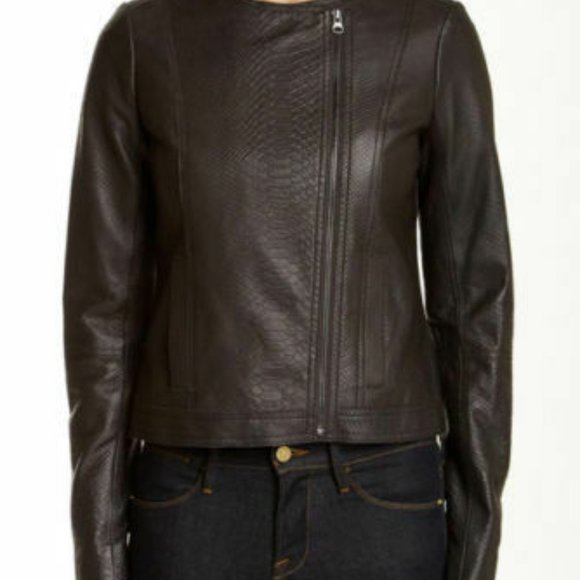 Vince Jackets & Coats Vince Leather Moto Jacket Snakeskin Embossed Graphite Dark Grey Sz Xs